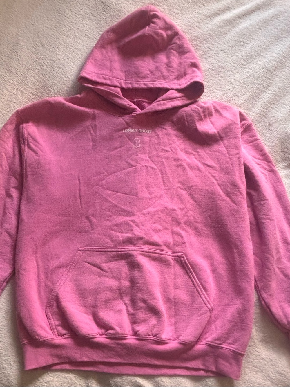 LONELY GHOST Pink Crewneck Hooded Sweatshirt